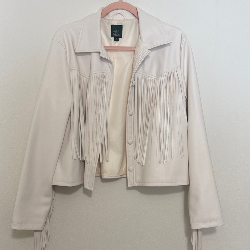 Wild Fable White Faux Leather Fringe Jacket